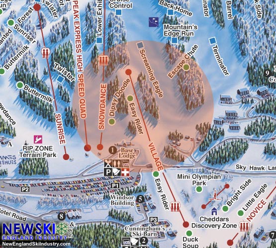 Mt. Ascutney Trail Map with 2015-16 proposed lift served area in orange