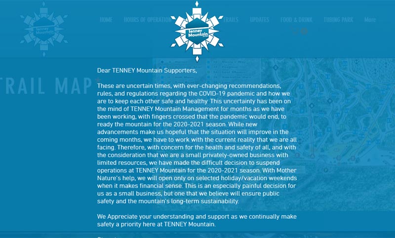 Tenney Mountain web site message